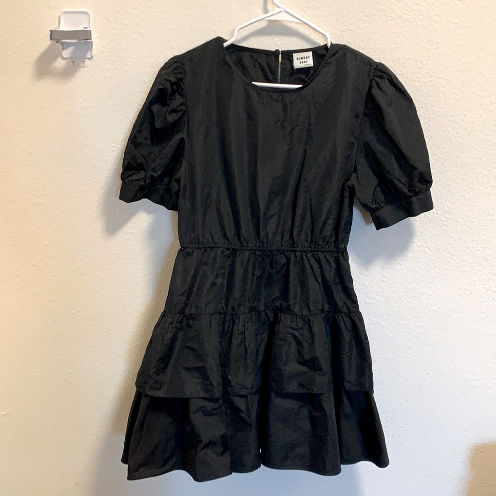 Aritzia Sunday Best puff sleeve mini black dress